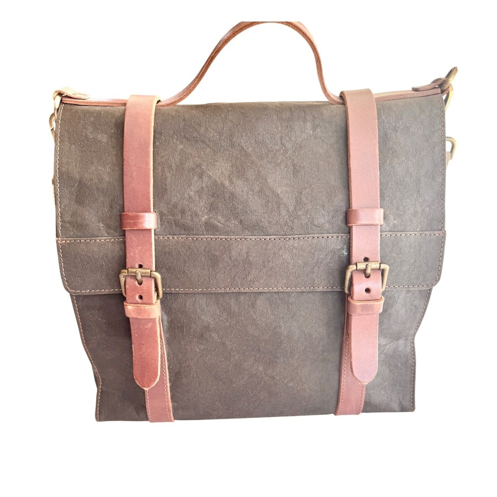 Uashmama Italian Washable Paper Convertible Backpack Messenger Bag Brown Leather